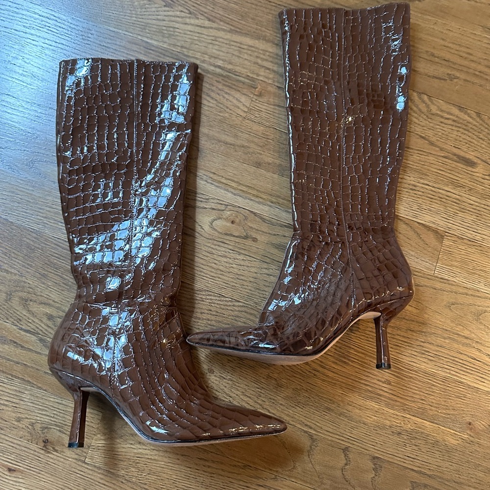 Schutz faux croc chocolate brown boots
